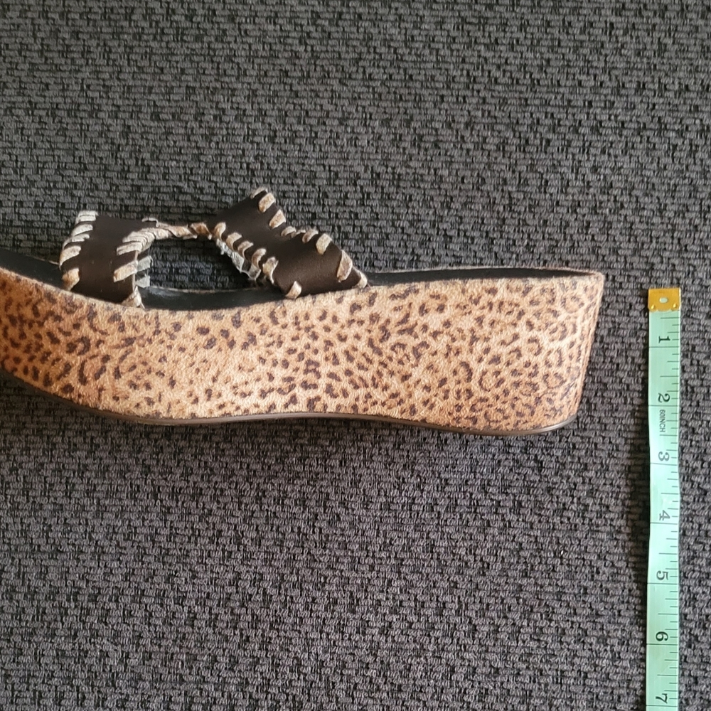 SIZE 8 Sotto Sopra Italian Wedge Sandals! Leather & Leopard! - Picture 5 of 7